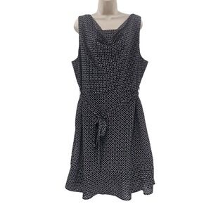 Eloquii Dress Womens 20W Navy White Sleeveless Fit Flare Belted Geometric Print
